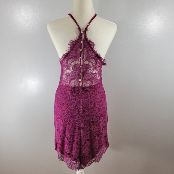 INTIMATELY FREE PEOPLE magenta lace racerback delicate bodycon dress - Picture 6 of 14